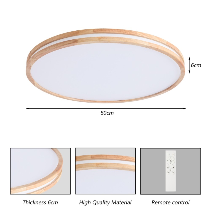 Brilagi - Ρυθμιζόμενο LED οροφής φωτιστικό MOLINA LED/100W/230V 3000–6000K δρυς Ø 80 cm + τηλεχειριστήριο