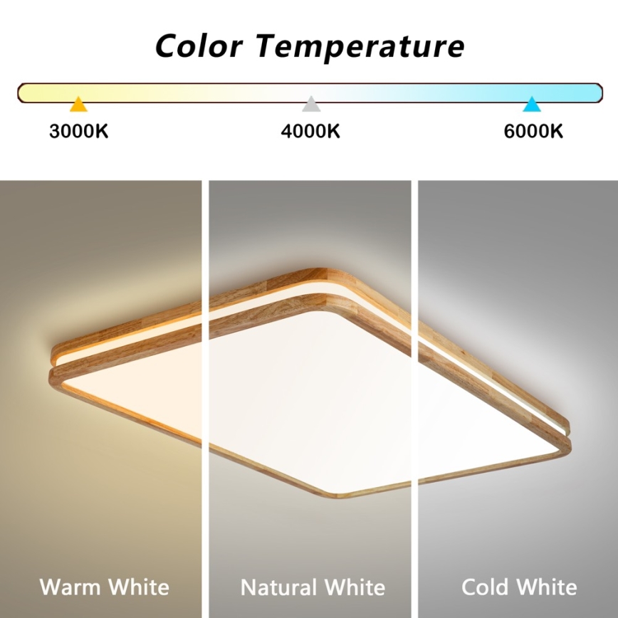 Brilagi - Ρυθμιζόμενο φωτιστικό οροφής MOLINA SQUARE LED/128W/230V 3000-6000K σε δρυ, 90x60 cm + τηλεχειριστήριο