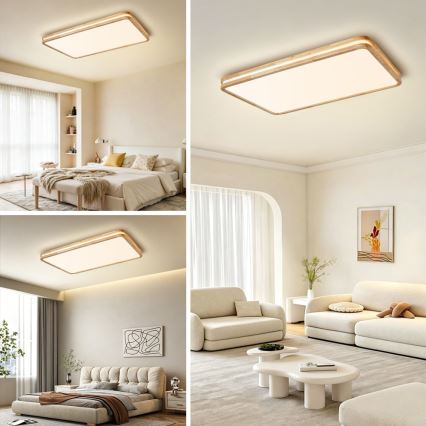 Brilagi - Ρυθμιζόμενο φωτιστικό οροφής MOLINA SQUARE LED/128W/230V 3000-6000K σε δρυ, 90x60 cm + τηλεχειριστήριο