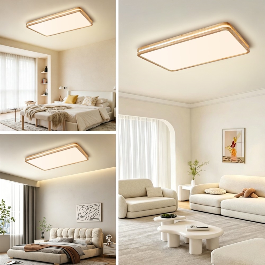 Brilagi - Ρυθμιζόμενο φωτιστικό οροφής MOLINA SQUARE LED/128W/230V 3000-6000K σε δρυ, 90x60 cm + τηλεχειριστήριο