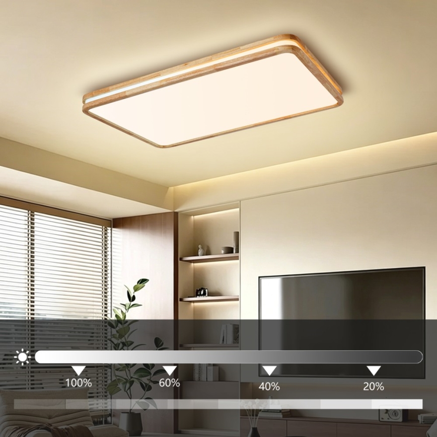 Brilagi - Ρυθμιζόμενο φωτιστικό οροφής MOLINA SQUARE LED/128W/230V 3000-6000K σε δρυ, 90x60 cm + τηλεχειριστήριο