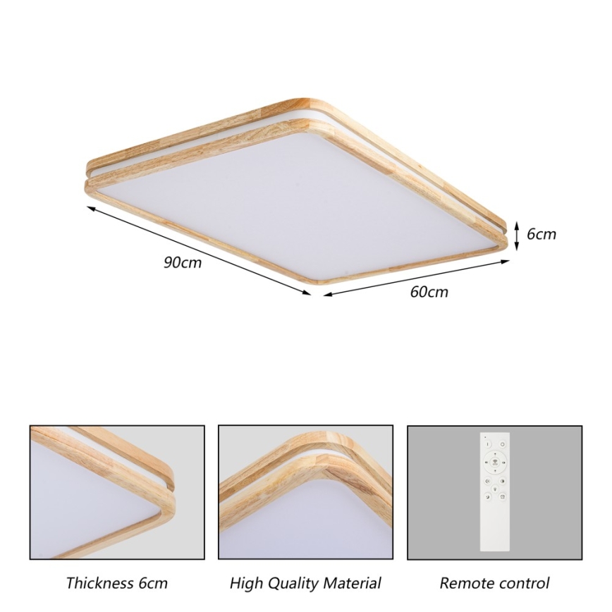 Brilagi - Ρυθμιζόμενο φωτιστικό οροφής MOLINA SQUARE LED/128W/230V 3000-6000K σε δρυ, 90x60 cm + τηλεχειριστήριο