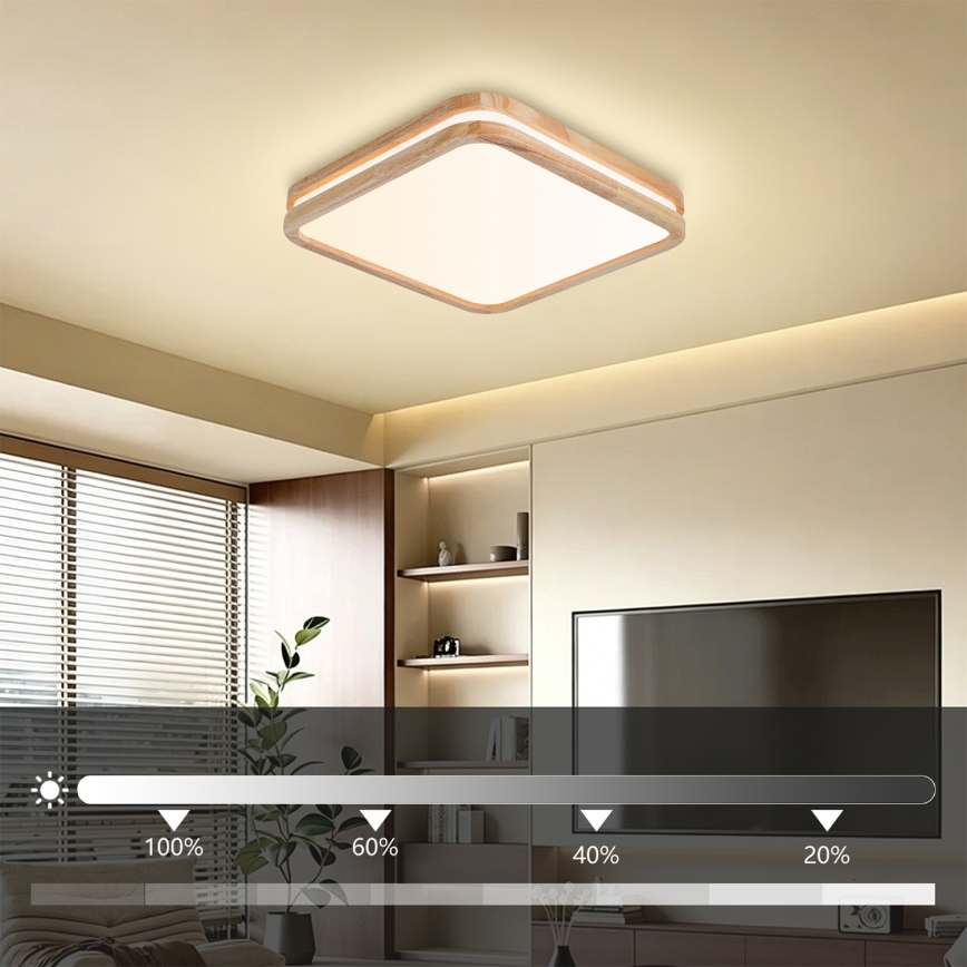 BRILAGI - Ρυθμιζόμενο LED φωτιστικό οροφής MOLINA SQUARE LED/48W/230V 3000-6000K σε απόχρωση δρυός 40x40 εκ. + τηλεχειριστήριο