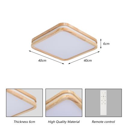 Brilagi - Ρυθμιζόμενο LED φωτιστικό οροφής MOLINA SQUARE LED/48W/230V 3000-6000K σε απόχρωση δρυός 40x40 εκ. + τηλεχειριστήριο