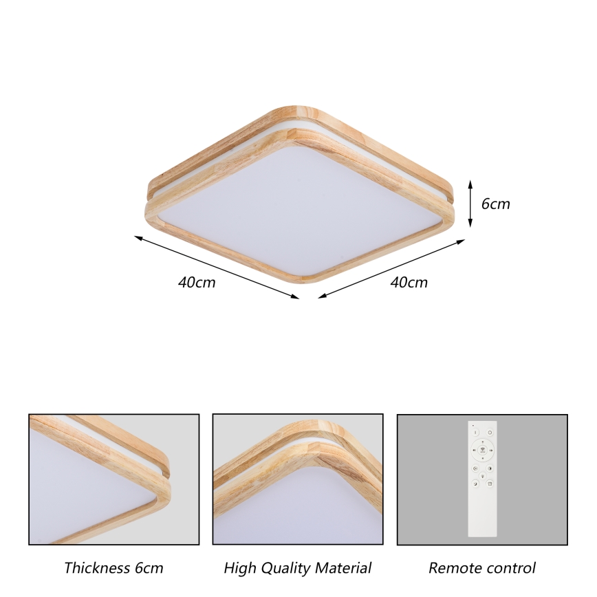 Brilagi - Ρυθμιζόμενο LED φωτιστικό οροφής MOLINA SQUARE LED/48W/230V 3000-6000K σε απόχρωση δρυός 40x40 εκ. + τηλεχειριστήριο
