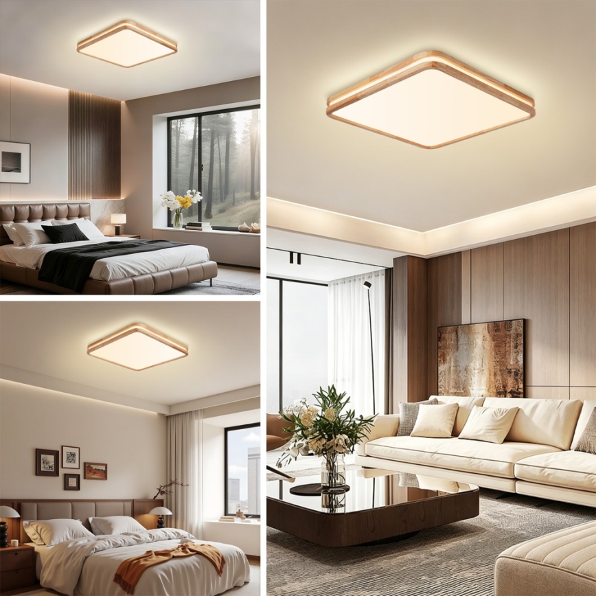 Brilagi - Ρυθμιζόμενο LED φωτιστικό οροφής MOLINA SQUARE LED/80W/230V 3000-6000K δρυς 60x60 cm + τηλεχειριστήριο