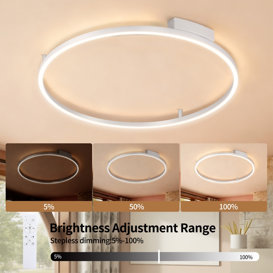 Brilagi - Ρυθμιζόμενο LED φωτιστικό οροφής PORTOFINO LED/60W/230V 3000-6000K διάμ. 80 cm ασημί + τηλεχειριστήριο