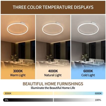 Brilagi - Ρυθμιζόμενο LED φωτιστικό οροφής PORTOFINO LED/60W/230V 3000-6000K διάμ. 80 cm ασημί + τηλεχειριστήριο