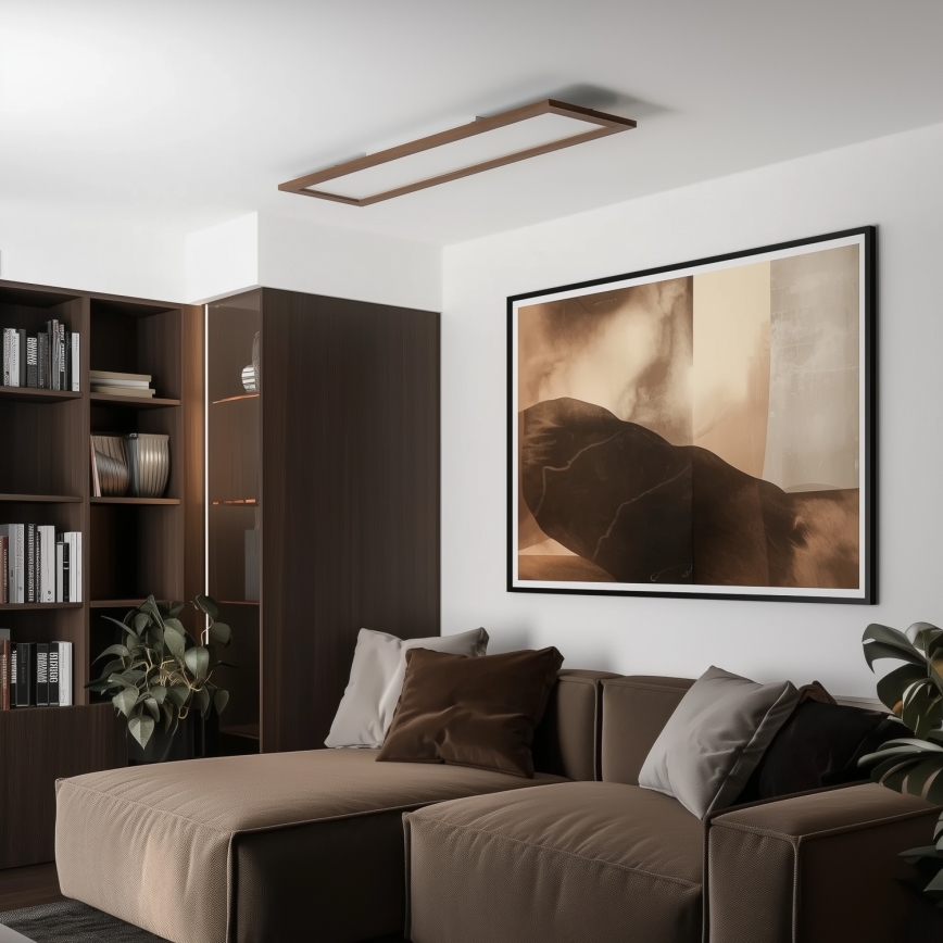 Brilagi - Ρυθμιζόμενο LED φωτιστικό οροφής SLIMFRAME WOOD LED/58W/230V 124x34 cm 3000-6000K σκούρο καφέ + τηλεχειριστήριο