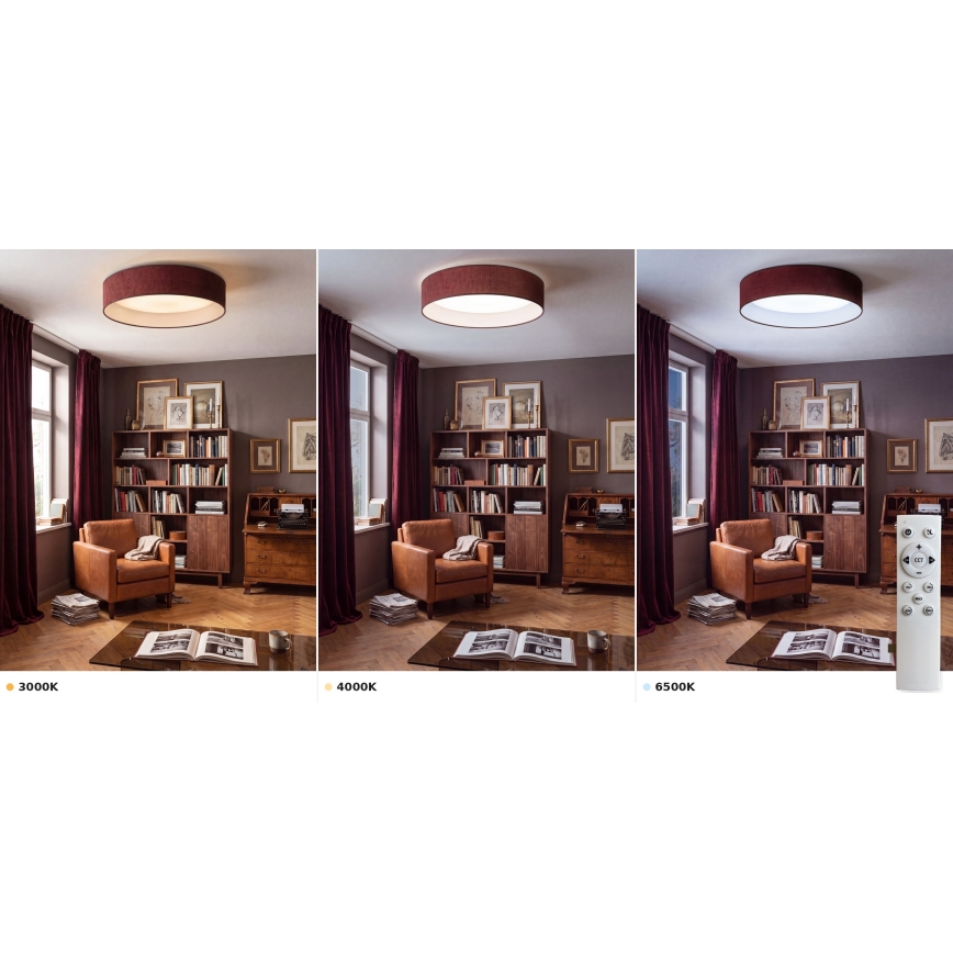 Brilagi - ρυθμιζόμενο LED φωτιστικό οροφής VELVET SMART VARI LED/24W/230V 3000-6500K διάμ. 45 cm μπορντό + τηλεχειριστήριο