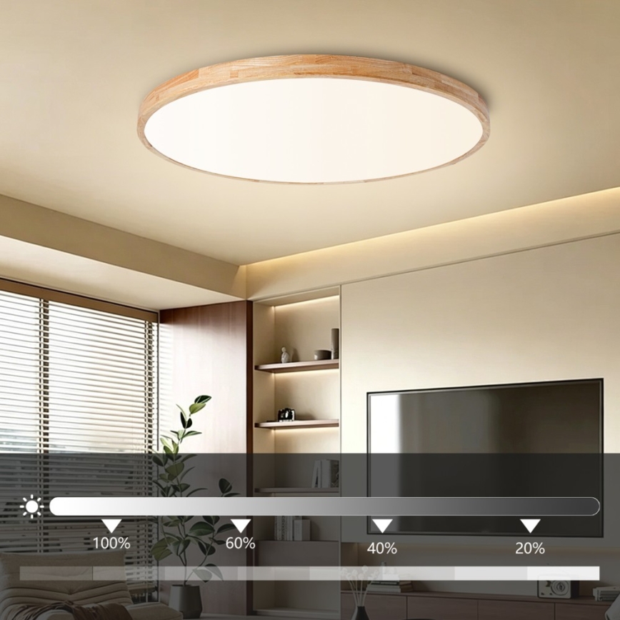 Brilagi - Ρυθμιζόμενο LED φωτιστικό οροφής WOODLINE LED/128W/230V 3000-6000K από δρυ, διάμ. 100 cm + τηλεχειριστήριο