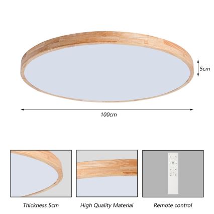 Brilagi - Ρυθμιζόμενο LED φωτιστικό οροφής WOODLINE LED/128W/230V 3000-6000K από δρυ, διάμ. 100 cm + τηλεχειριστήριο