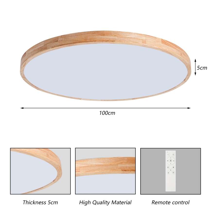 Brilagi - Ρυθμιζόμενο LED φωτιστικό οροφής WOODLINE LED/128W/230V 3000-6000K από δρυ, διάμ. 100 cm + τηλεχειριστήριο