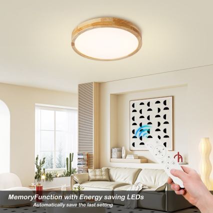 Brilagi - Ρυθμιζόμενο LED φωτιστικό οροφής WOODLINE LED/48W/230V 3000-6000K από δρυς διάμ. 40 cm + τηλεχειριστήριο