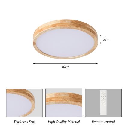 Brilagi - Ρυθμιζόμενο LED φωτιστικό οροφής WOODLINE LED/48W/230V 3000-6000K από δρυς διάμ. 40 cm + τηλεχειριστήριο