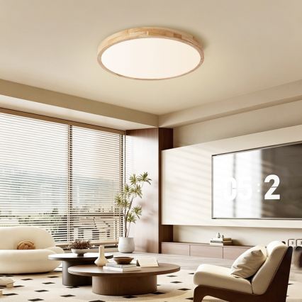 Brilagi - LED ρυθμιζόμενο φωτιστικό οροφής WOODLINE LED/72W/230V 3000-6000K, φινίρισμα δρυός, διάμ. 60 cm + τηλεχειριστήριο