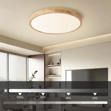 Brilagi - LED ρυθμιζόμενο φωτιστικό οροφής WOODLINE LED/72W/230V 3000-6000K, φινίρισμα δρυός, διάμ. 60 cm + τηλεχειριστήριο
