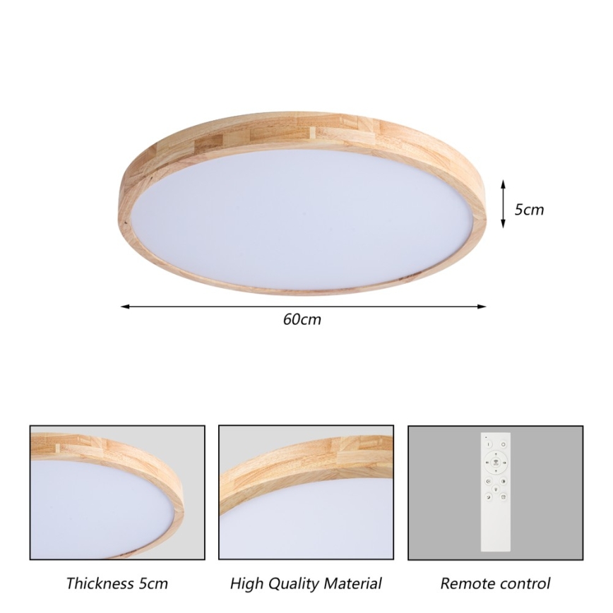 Brilagi - LED ρυθμιζόμενο φωτιστικό οροφής WOODLINE LED/72W/230V 3000-6000K, φινίρισμα δρυός, διάμ. 60 cm + τηλεχειριστήριο