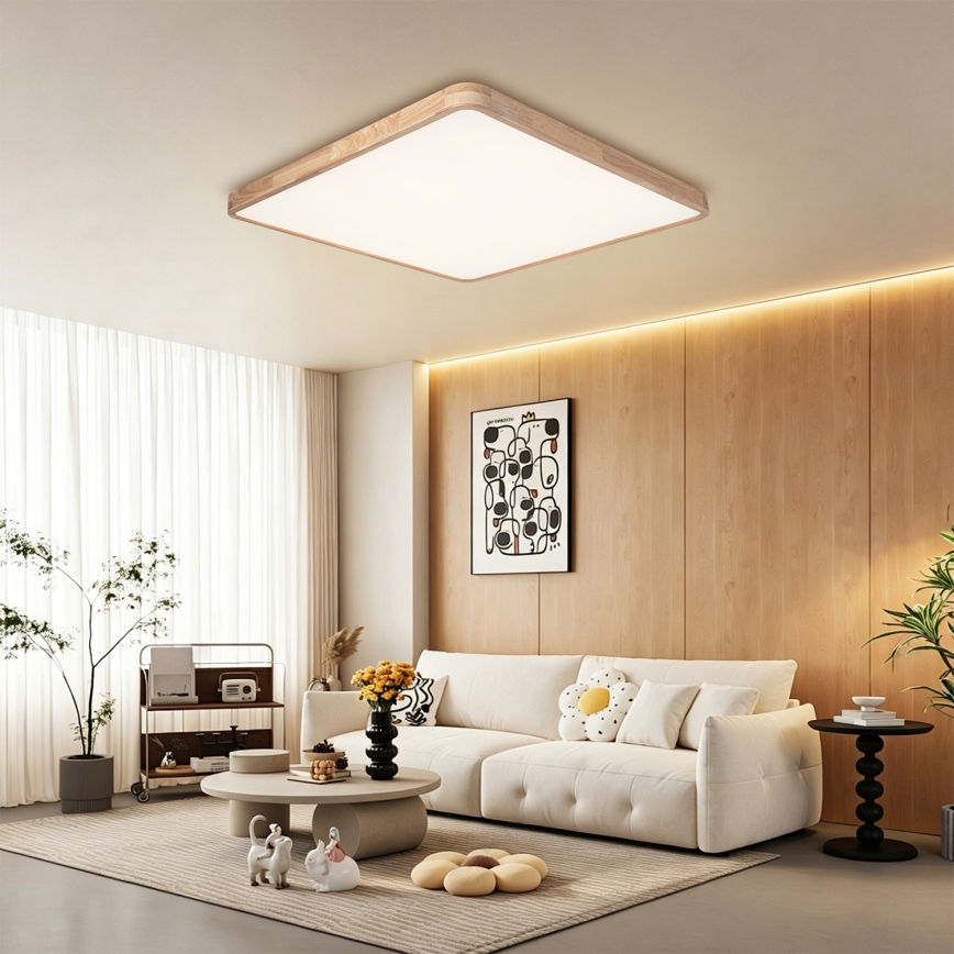 Brilagi - Ρυθμιζόμενο LED φωτιστικό οροφής WOODLINE SQUARE LED/180W/230V 3000-6000K σε απόχρωση δρυός 100x100 cm + τηλεχειριστήριο