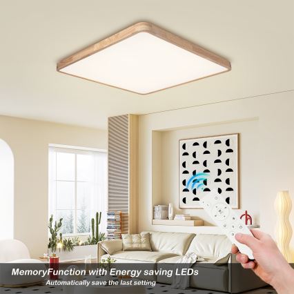 Brilagi - Ρυθμιζόμενο LED φωτιστικό οροφής WOODLINE SQUARE LED/180W/230V 3000-6000K σε απόχρωση δρυός 100x100 cm + τηλεχειριστήριο