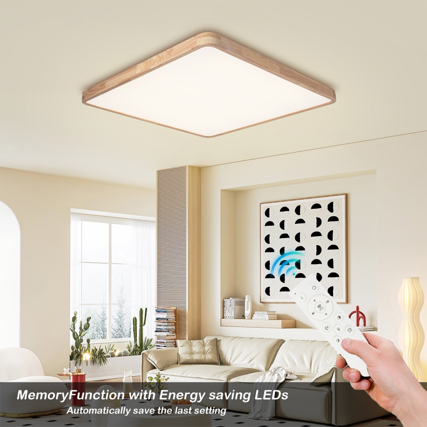 Brilagi - Ρυθμιζόμενο LED φωτιστικό οροφής WOODLINE SQUARE LED/180W/230V 3000-6000K σε απόχρωση δρυός 100x100 cm + τηλεχειριστήριο