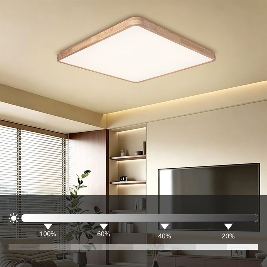 Brilagi - Ρυθμιζόμενο LED φωτιστικό οροφής WOODLINE SQUARE LED/180W/230V 3000-6000K σε απόχρωση δρυός 100x100 cm + τηλεχειριστήριο