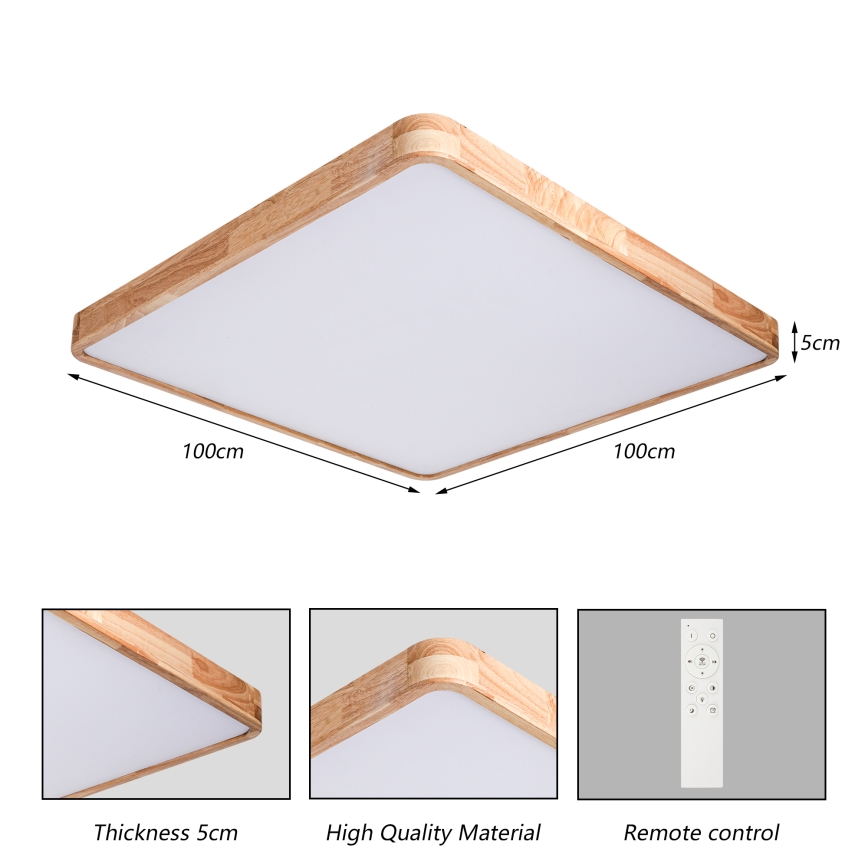 Brilagi - Ρυθμιζόμενο LED φωτιστικό οροφής WOODLINE SQUARE LED/180W/230V 3000-6000K σε απόχρωση δρυός 100x100 cm + τηλεχειριστήριο
