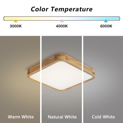 Brilagi - Ρυθμιζόμενο φωτιστικό οροφής LED WOODLINE SQUARE LED/48W/230V 3000-6000K σε απόχρωση δρυός 40x40 εκ. + τηλεχειριστήριο
