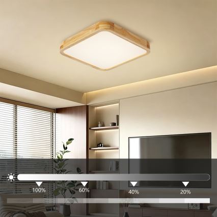 Brilagi - Ρυθμιζόμενο φωτιστικό οροφής LED WOODLINE SQUARE LED/48W/230V 3000-6000K σε απόχρωση δρυός 40x40 εκ. + τηλεχειριστήριο