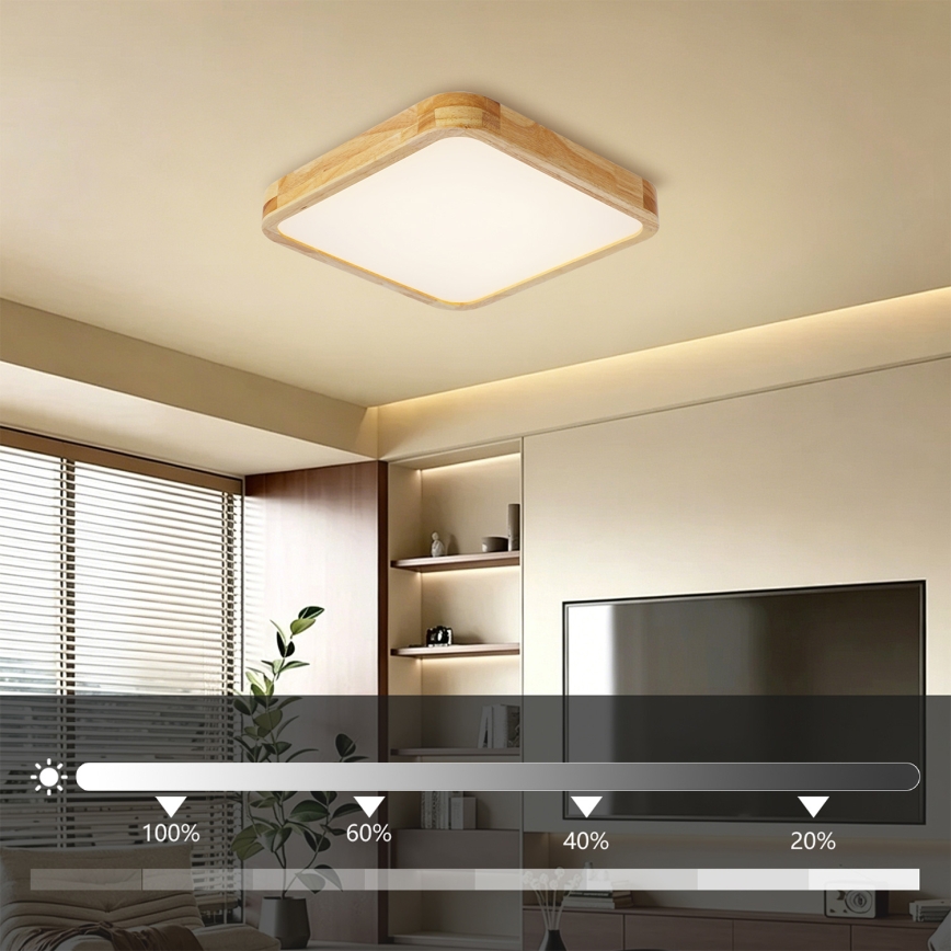 Brilagi - Ρυθμιζόμενο φωτιστικό οροφής LED WOODLINE SQUARE LED/48W/230V 3000-6000K σε απόχρωση δρυός 40x40 εκ. + τηλεχειριστήριο
