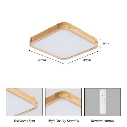 Brilagi - Ρυθμιζόμενο φωτιστικό οροφής LED WOODLINE SQUARE LED/48W/230V 3000-6000K σε απόχρωση δρυός 40x40 εκ. + τηλεχειριστήριο