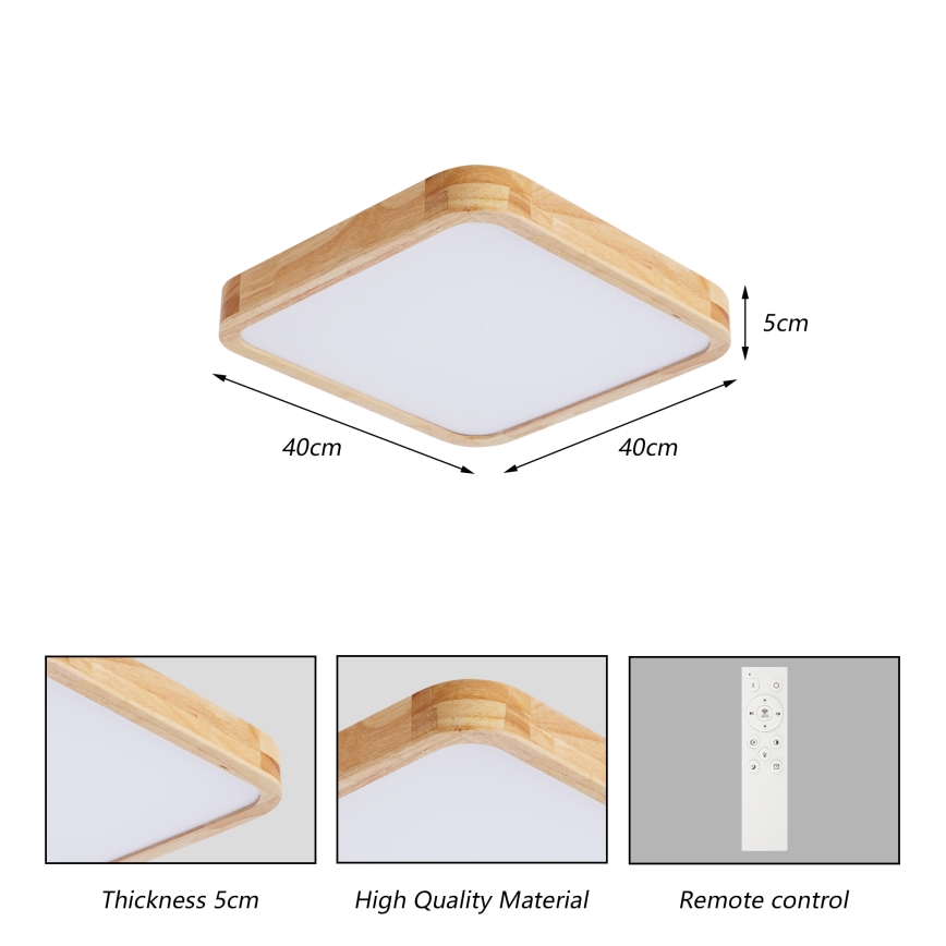 Brilagi - Ρυθμιζόμενο φωτιστικό οροφής LED WOODLINE SQUARE LED/48W/230V 3000-6000K σε απόχρωση δρυός 40x40 εκ. + τηλεχειριστήριο
