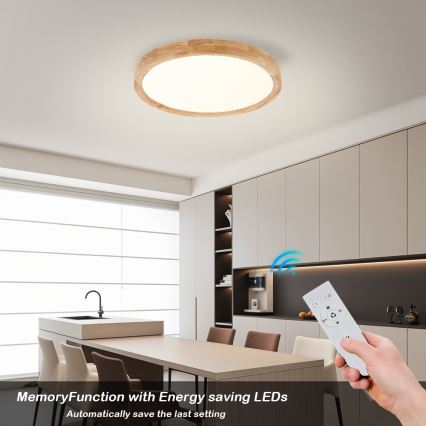 Brilagi - Ρυθμιζόμενο φωτιστικό οροφής LED WOODROUND LED/30W/230V 3000-6000K Ø 40 cm ξύλο CRI 90 + τηλεχειριστήριο