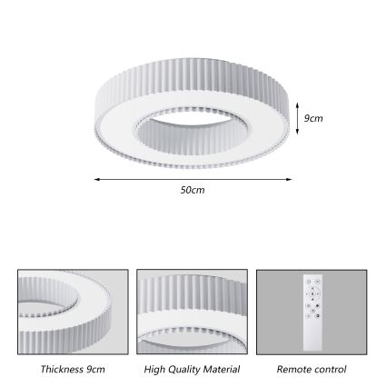 Brilagi - LED Ρυθμιζόμενο φωτιστικό οροφής LUMIX LED/48W/230V 3000-6000K λευκό Ø 50 cm + τηλεχειριστήριο