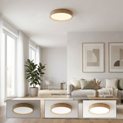 Brilagi - Ρυθμιζόμενο LED φωτιστικό οροφής MANAROLA SMART LED/24W/230V 3000-6000K Wi-Fi Tuya Beacon Ø 41 cm δρυς + τηλεχειριστήριο