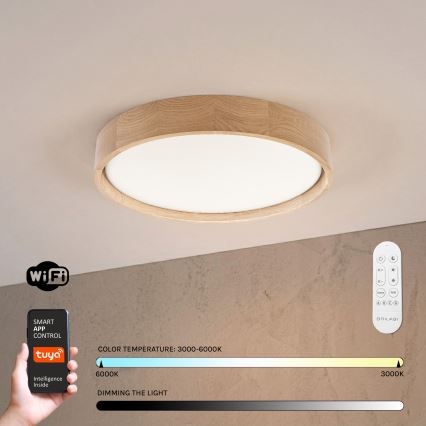 Brilagi - Ρυθμιζόμενο LED φωτιστικό οροφής MANAROLA SMART LED/24W/230V 3000-6000K Wi-Fi Tuya Beacon Ø 41 cm δρυς + τηλεχειριστήριο