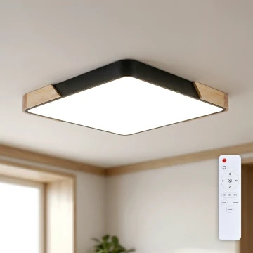 Brilagi - Ρυθμιζόμενο LED φωτιστικό οροφής PILANA LED/48W/230V 3000-6500K δρυς/μαύρο 56x56 cm + τηλεχειριστήριο