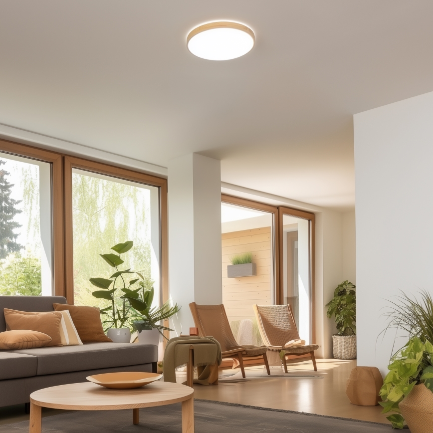 Brilagi - Ρυθμιζόμενο φωτιστικό οροφής LED PINE LED/24W/230V, ξύλινο, διάμ. 42 cm, 3000-6500K + τηλεχειριστήριο