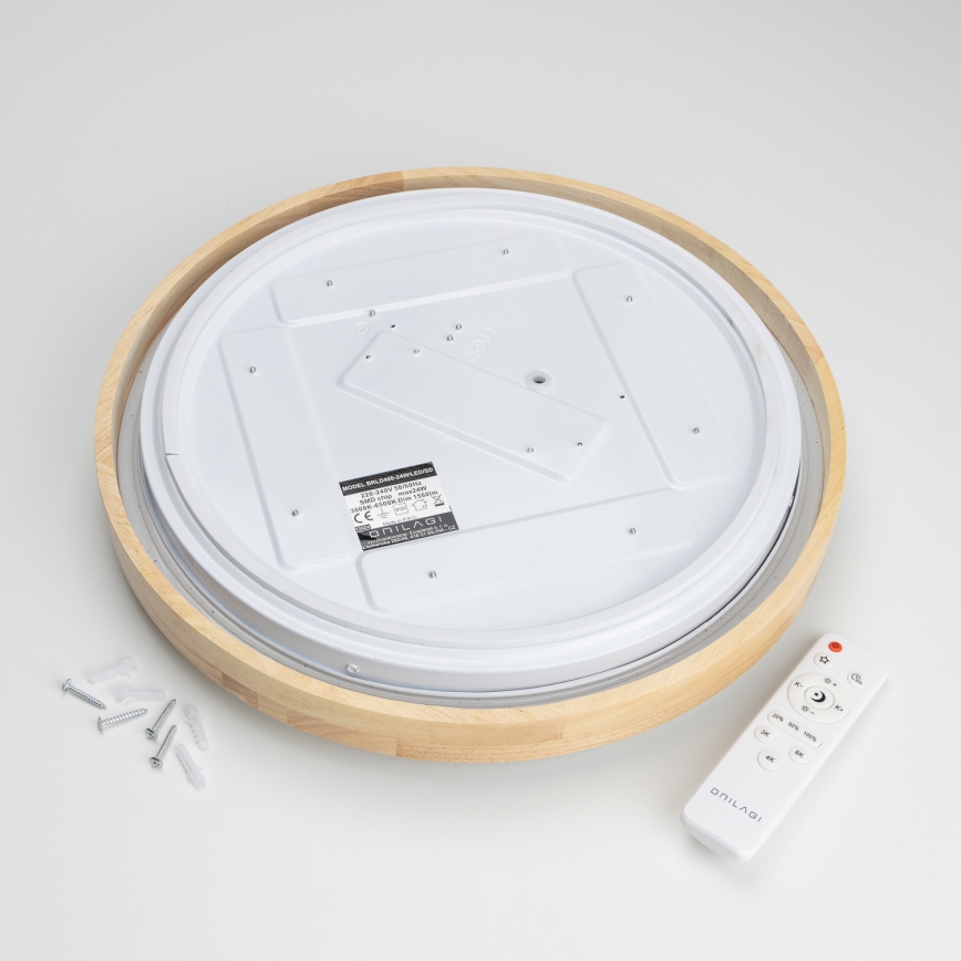 Brilagi - Ρυθμιζόμενο φωτιστικό οροφής LED PINE LED/24W/230V, ξύλινο, διάμ. 42 cm, 3000-6500K + τηλεχειριστήριο