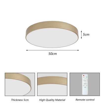 Brilagi - Ρυθμιζόμενο LED φωτιστικό οροφής POOL LED/60W/230V 3000-6000K Ø 50 cm χρυσό + τηλεχειριστήριο