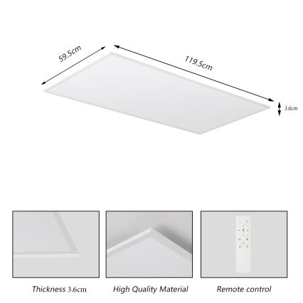 Brilagi - Ρυθμιζόμενο LED φωτιστικό οροφής SLIMFRAME LED/80W/230V 120x60 cm 3000-6000K λευκό + τηλεχειριστήριο