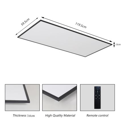 Brilagi - Ρυθμιζόμενο LED φωτιστικό οροφής SLIMFRAME LED/80W/230V 120x60 cm 3000-6000K μαύρο + τηλεχειριστήριο