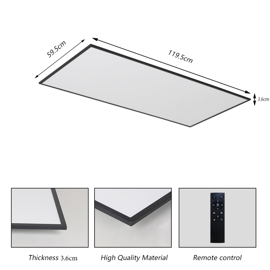 Brilagi - Ρυθμιζόμενο LED φωτιστικό οροφής SLIMFRAME LED/80W/230V 120x60 cm 3000-6000K μαύρο + τηλεχειριστήριο