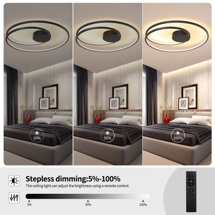 Brilagi - Ρυθμιζόμενο LED φωτιστικό οροφής TWISTER LED/105W/230V 3000-6000K διάμ. 100 cm μαύρο + τηλεχειριστήριο