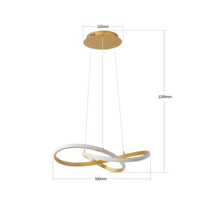 Brilagi - Ρυθμιζόμενο κρεμαστό φωτιστικό με καλώδιο INFINITY LED/55W/230V 3000-6000K 50x50 cm σε χρυσό + τηλεχειριστήριο