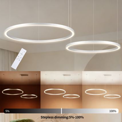Brilagi - Ρυθμιζόμενος πολυέλαιος LED σε καλώδιο PORTOFINO LED/98W/230V 3000-6000K ασημί + τηλεχειριστήριο