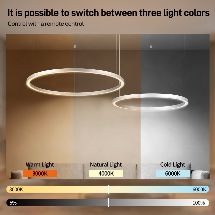 Brilagi - Ρυθμιζόμενος πολυέλαιος LED σε καλώδιο PORTOFINO LED/98W/230V 3000-6000K ασημί + τηλεχειριστήριο