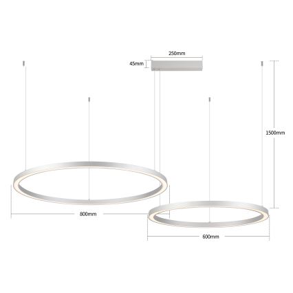 Brilagi - Ρυθμιζόμενος πολυέλαιος LED σε καλώδιο PORTOFINO LED/98W/230V 3000-6000K ασημί + τηλεχειριστήριο