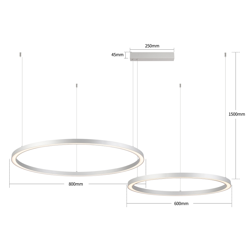 Brilagi - Ρυθμιζόμενος πολυέλαιος LED σε καλώδιο PORTOFINO LED/98W/230V 3000-6000K ασημί + τηλεχειριστήριο
