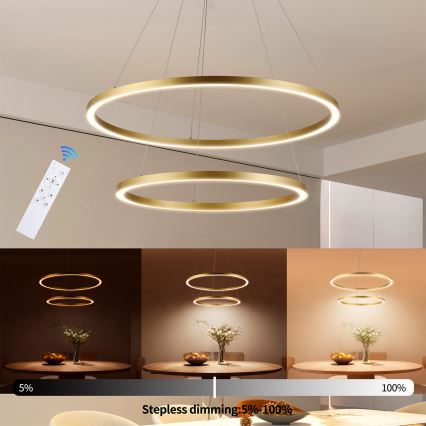 Brilagi - LED ρυθμιζόμενος πολυέλαιος σε καλώδιο PORTOFINO LED/98W/230V 3000-6000K διάμ. 80 εκ. χρυσός + τηλεχειριστήριο